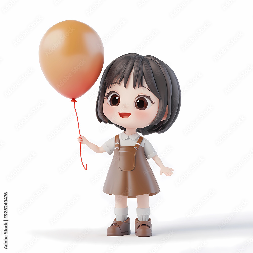 3d Cute Girl for Birthday with balloons on isolated Background, generated ai 3d Cute Girl for Birthday with balloons on isolated Background, generated ai