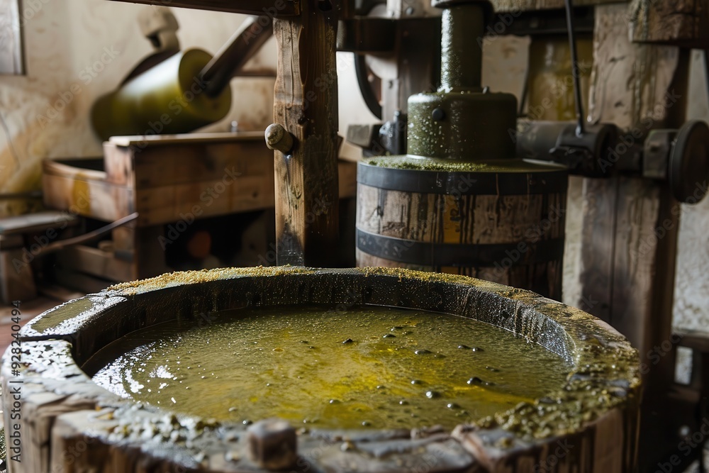 Ancient Times: Olive Oil Making Process with Traditional Press Technology Ancient Times: Olive Oil Making Process with Traditional Press Technology