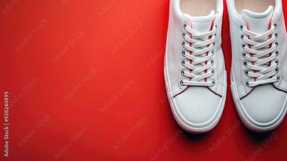 White Sneakers on Red Background White Sneakers on Red Background