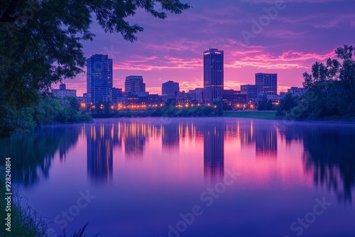 Rochester, Minnesota, USA Downtown Cityscape at Tiwlight, Generative AI photo