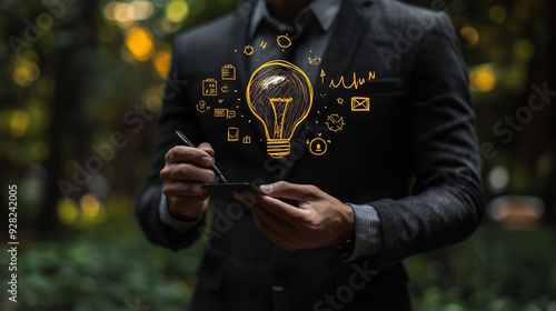 A businessman sketching a b...
