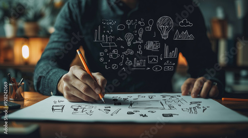 A businessman sketching a b...