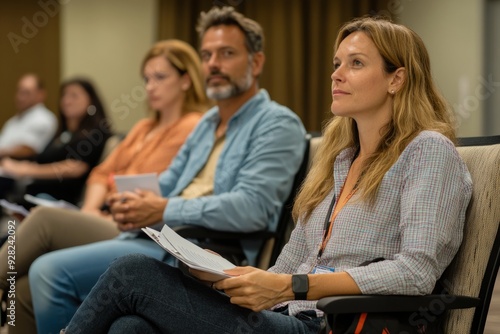 Focused individuals engaged in a learning session. They show a range of emotions while participating. A collaborative atmosphere encourages sharing ideas. Generative AI.