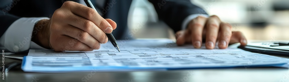 Auditor analyzing a company's tax records, intense financial audit scene Auditor analyzing a company's tax records, intense financial audit scene
