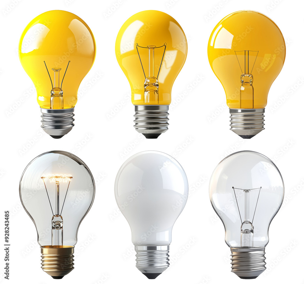 Light bulbs in different styles and designs isolated on transparent background Light bulbs in different styles and designs isolated on transparent background