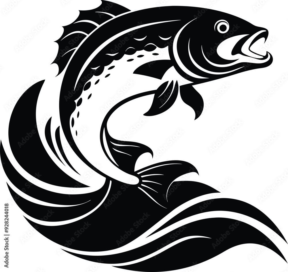 fish with water wave illustration black and white fish with water wave illustration black and white