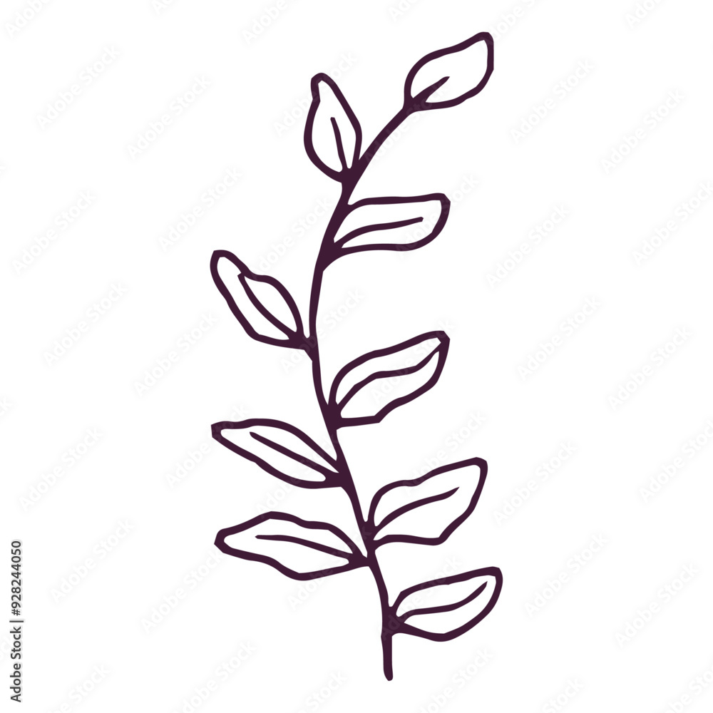 Hand drawn flower and leaf illustration on the white background Hand drawn flower and leaf illustration on the white background
