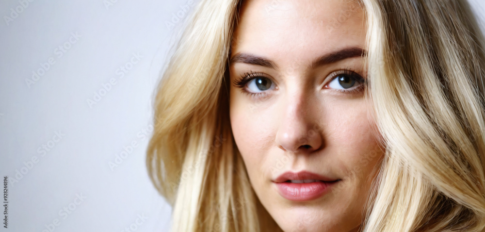 A blond woman banner background. A blond woman banner background.
