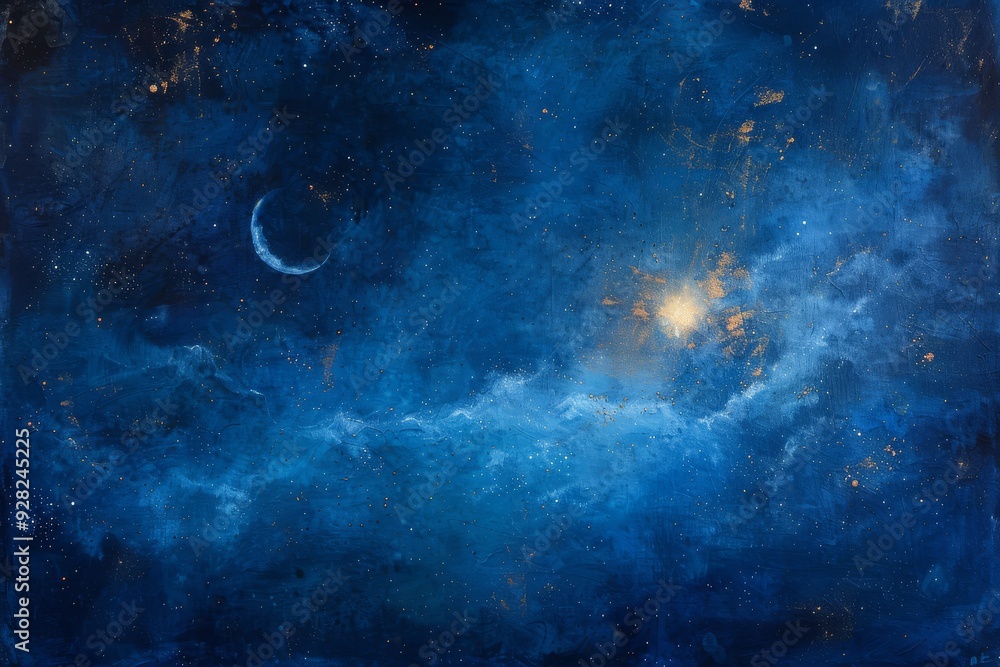 Fototapeta premium Stunning Abstract Blue Night Sky with Stars and Nebulae in a Celestial Setting