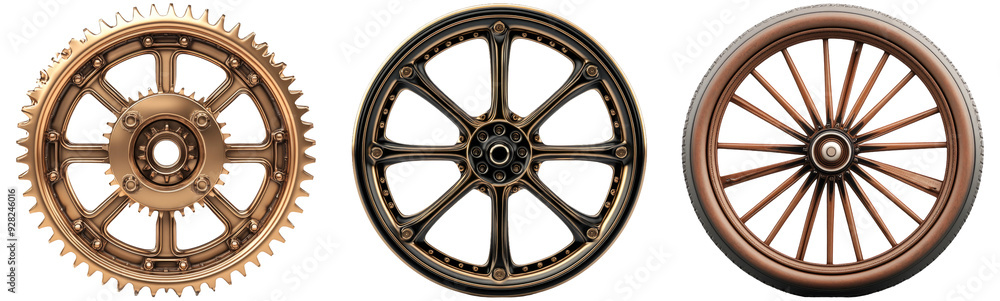 Various gear and wheel designs in different styles isolated on transparent background Various gear and wheel designs in different styles isolated on transparent background