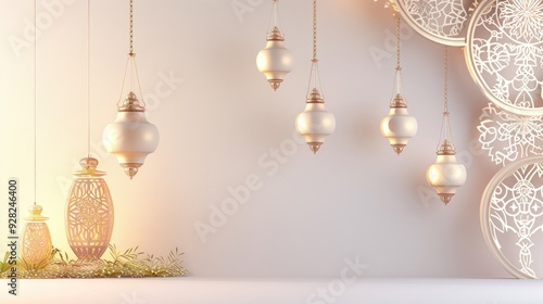 Elegant Ramadan Lanterns Hanging Against a White Background