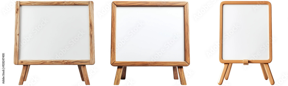 Set of wooden easels with blank canvases isolated on transparent background Set of wooden easels with blank canvases isolated on transparent background