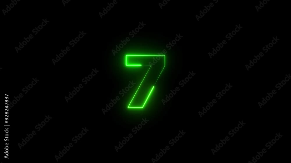Animation of bright neon number 7. Glowing neon number seven. Animation of bright neon number 7. Glowing neon number seven.