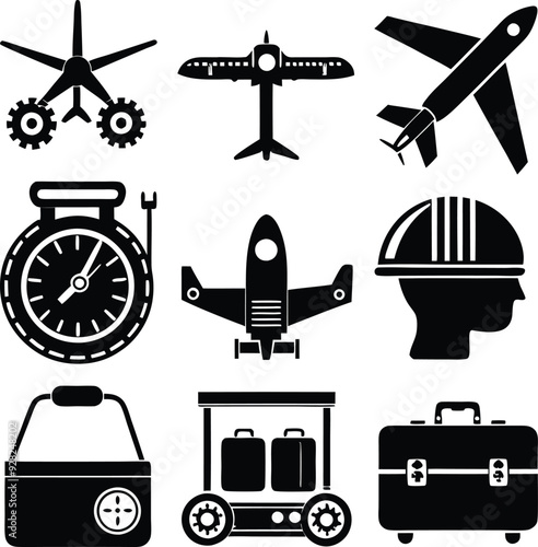 Aviation Repair Minimalist Black Silhouette Vector Collection