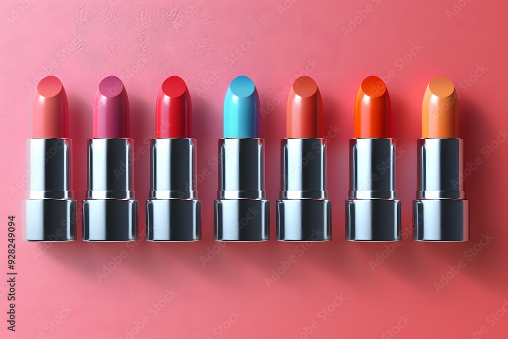 Colorful Lipstick Collection on Pink Background - Makeup Beauty Concept for Fashion Design Colorful Lipstick Collection on Pink Background - Makeup Beauty Concept for Fashion Design