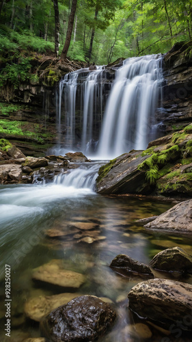 beautiful view of waterfall in the middle of the forest