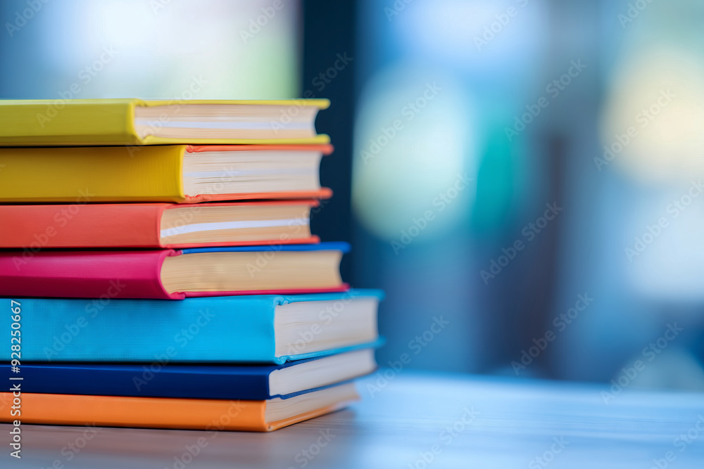 A stack of books on a blurred background, in a minimalistic concept with copy space for text or print design A stack of books on a blurred background, in a minimalistic concept with copy space for text or print design