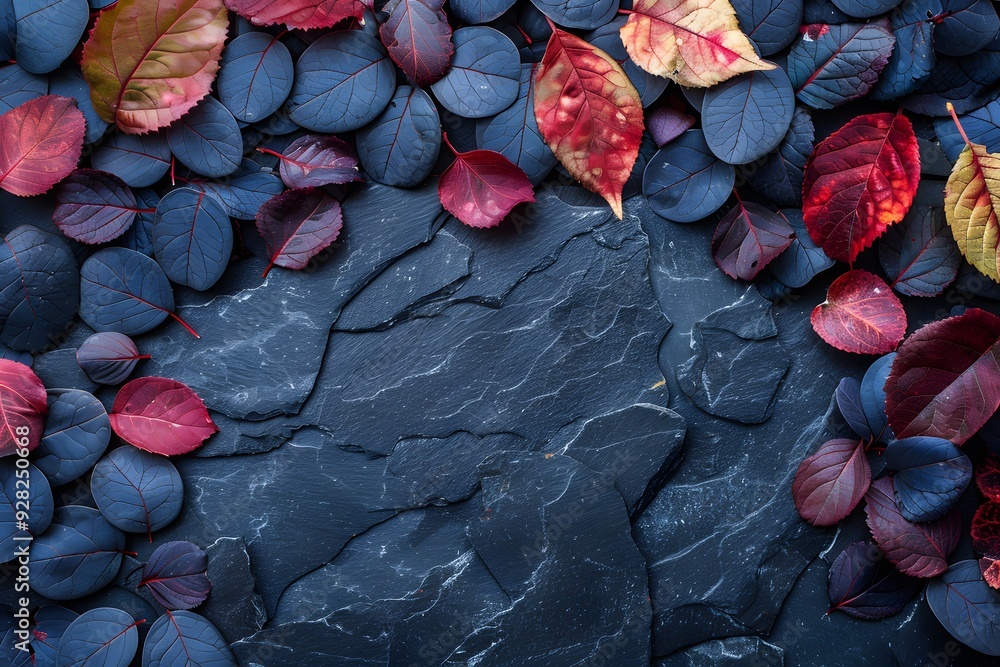 Autumn Leaves on Dark Slate Background - Perfect for Seasonal Design, Print, Card, or Poster Autumn Leaves on Dark Slate Background - Perfect for Seasonal Design, Print, Card, or Poster
