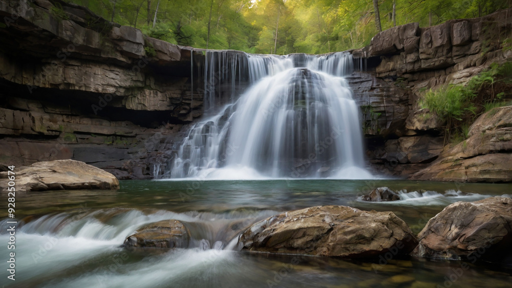 beautiful view of waterfall in the middle of the forest beautiful view of waterfall in the middle of the forest