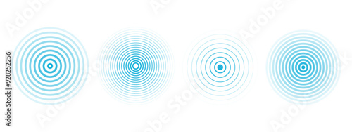 Concentric ripple circles set. Seismic Earthquake alert radar. Radial signal, sonar wave, soundwave rings. touch effect or pulse