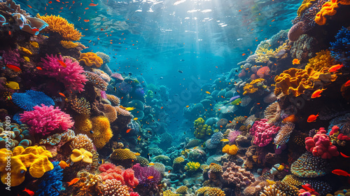 Wallpaper Mural Vibrant Coral Reef Underwater Scene with Colorful Marine Life and Sunlight Rays Torontodigital.ca