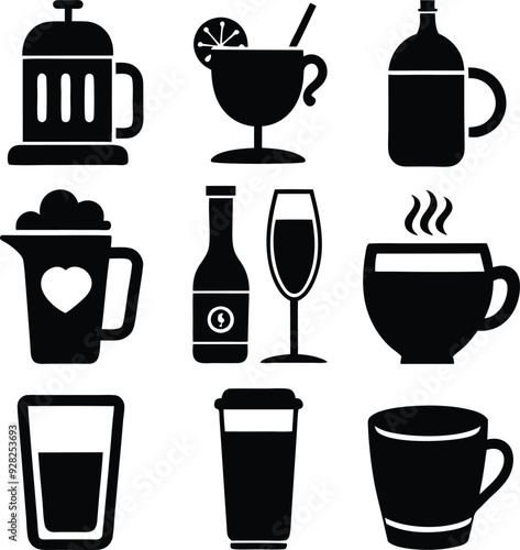 Wallpaper Mural Cold Drinks Outline Silhouette Graphics Collection Torontodigital.ca
