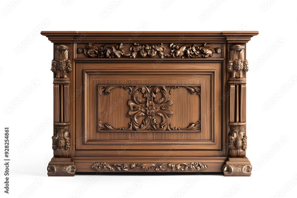 Fototapeta premium Vintage wooden sideboard with drawers and cabinets isolated on white