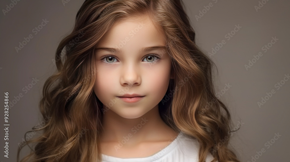 Portrait of a chic cute beautiful baby girl with perfect skin, creamy beige background, banner. Portrait of a chic cute beautiful baby girl with perfect skin, creamy beige background, banner.