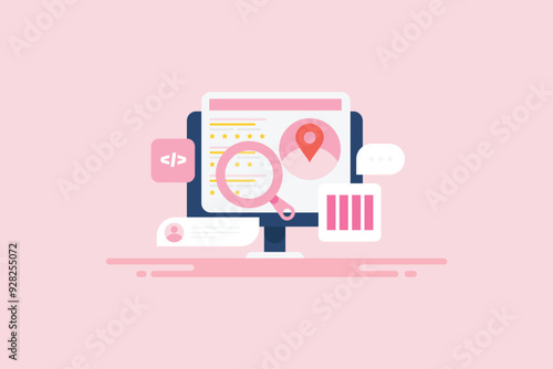 SEO services information technology for e-business and digital marketing campaign, search engine page on web browser, vector illustration.