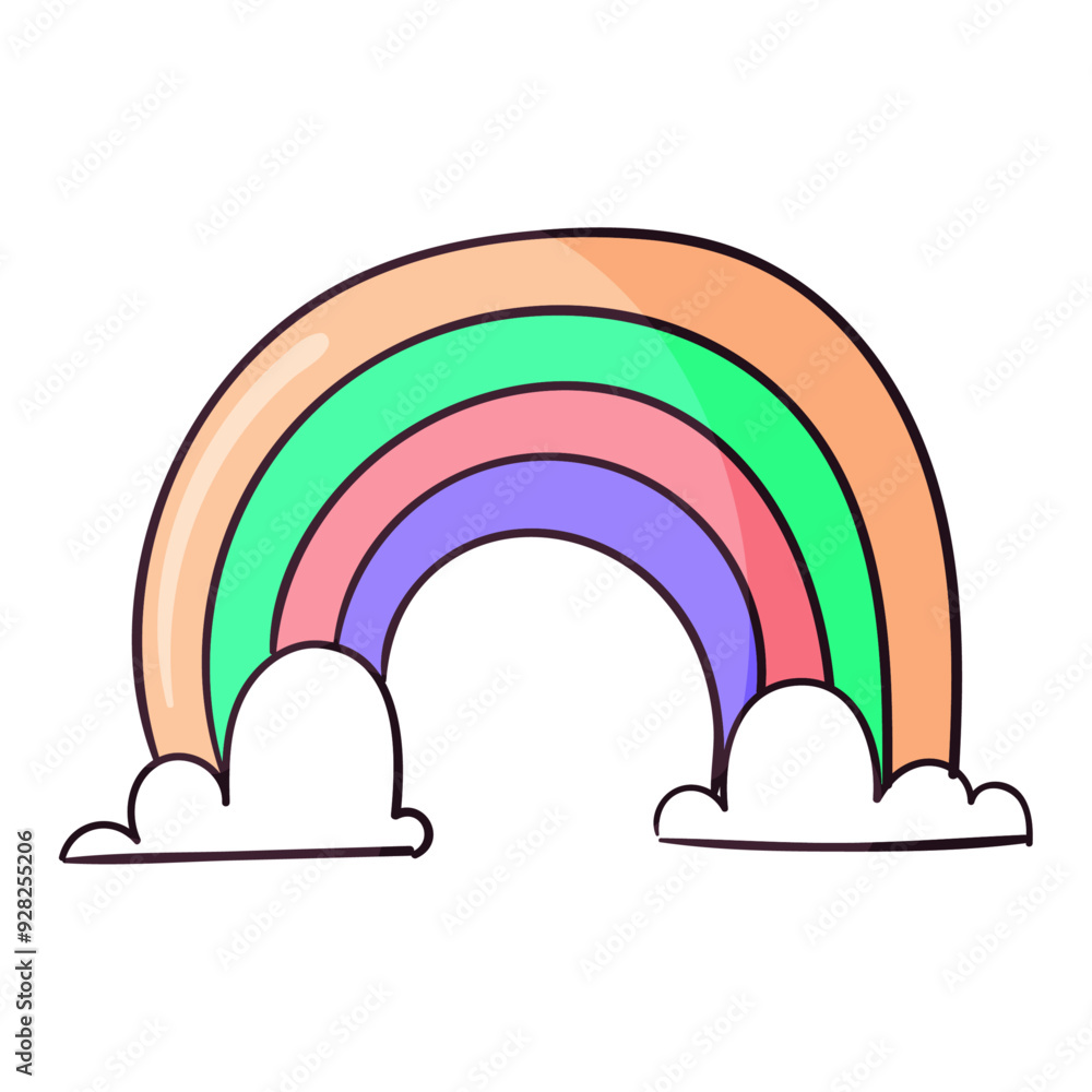 Hand drawn Rainbow cartoon retro illustration on a white background Hand drawn Rainbow cartoon retro illustration on a white background