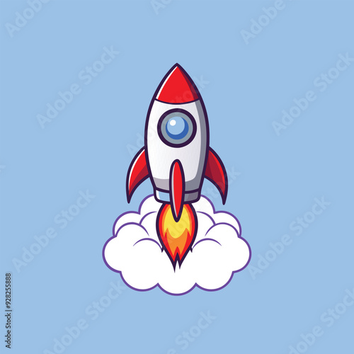 takeoff rocket cartoon vector icon illustration