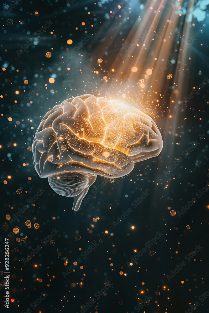 Luminous brain with rays of light symbolizing mental health Luminous brain with rays of light symbolizing mental health