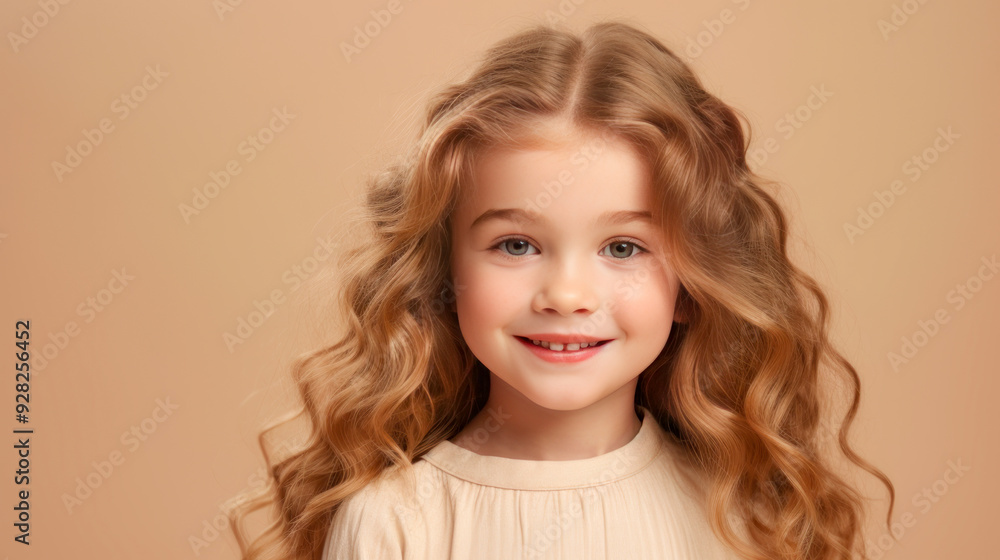Portrait of a chic cute beautiful smiling baby girl with perfect skin, creams beige background, banner. Portrait of a chic cute beautiful smiling baby girl with perfect skin, creams beige background, banner.