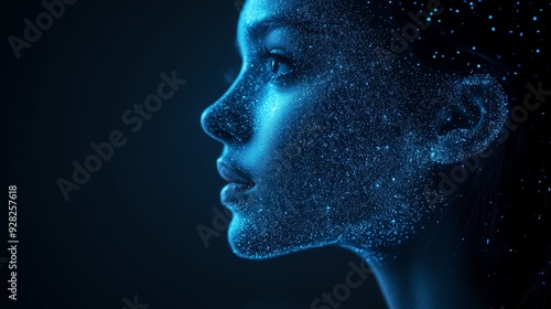 Digital Identity - Woman's face with glowing particles.