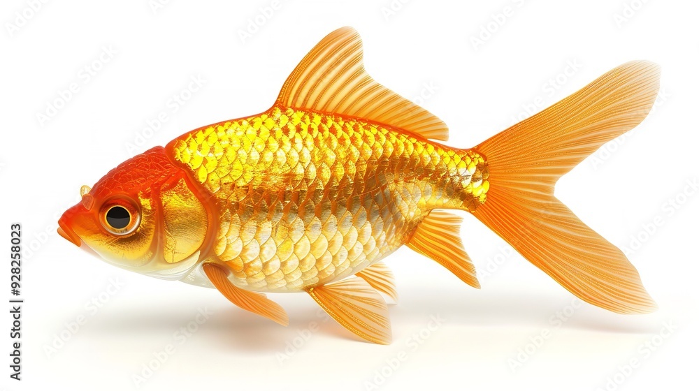 An elegant goldfish with a vibrant red head gracefully swims through the water An elegant goldfish with a vibrant red head gracefully swims through the water
