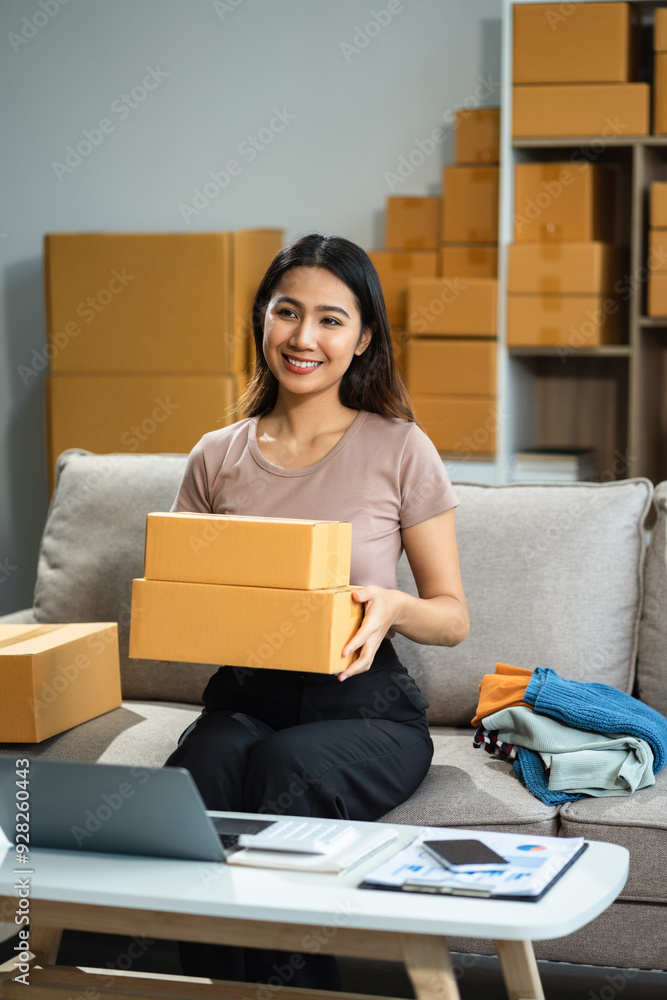 Successful Woman online seller. small business entrepreneur SME or Asian woman working freelance with online sell at home. Successful Woman online seller. small business entrepreneur SME or Asian woman working freelance with online sell at home.