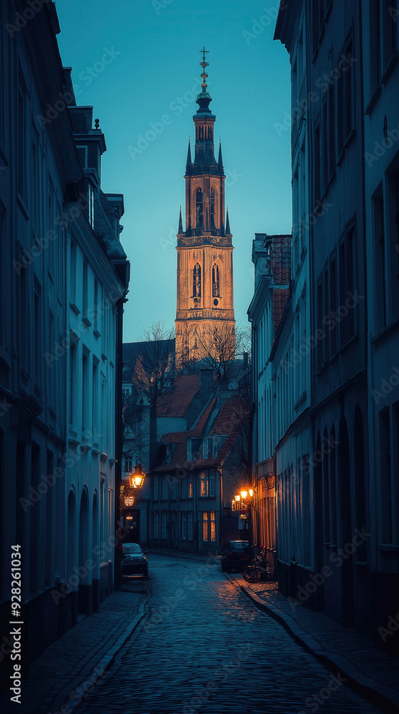 Fototapeta premium Night View On Bruges. Bergen. Norway