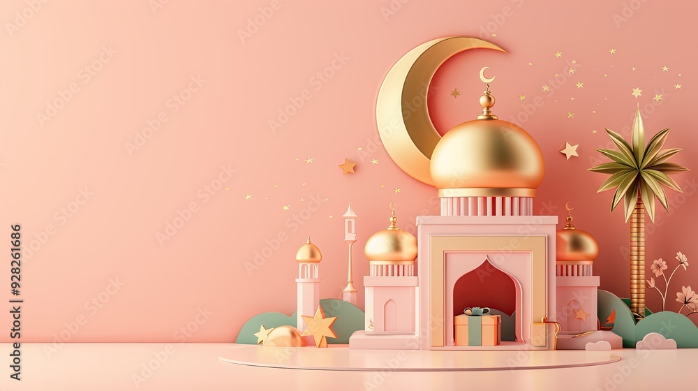 Ramadan Kareem: A Festive 3D Illustration of a Mosque Ramadan Kareem: A Festive 3D Illustration of a Mosque