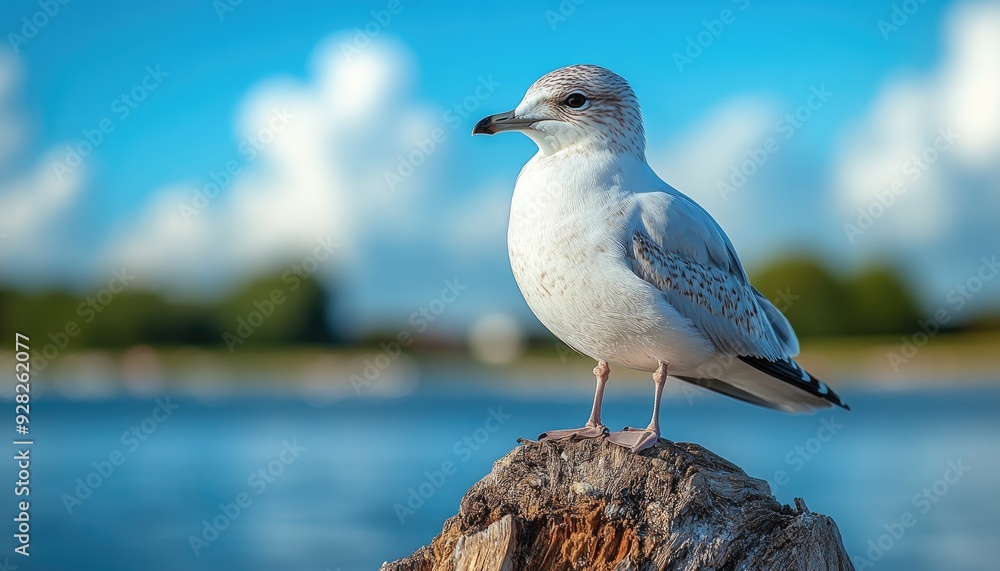 A seagull standing on a tree stump. It is a perfect illustration for a blog post about birdwatching. A seagull standing on a tree stump. It is a perfect illustration for a blog post about birdwatching.