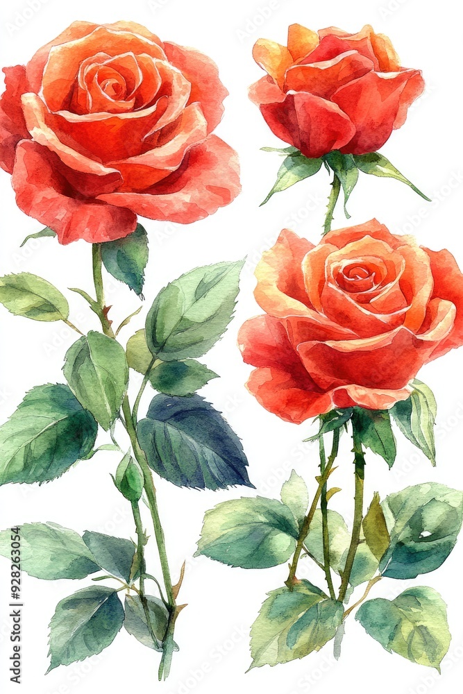 Watercolor painting of three roses. This image is perfect for creating romantic or floral designs. Watercolor painting of three roses. This image is perfect for creating romantic or floral designs.