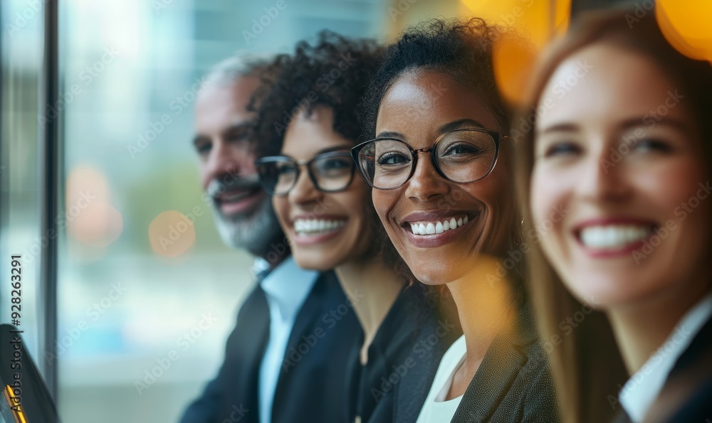 Portrait smiling business people video conferencing on screen, Generative AI Portrait smiling business people video conferencing on screen, Generative AI