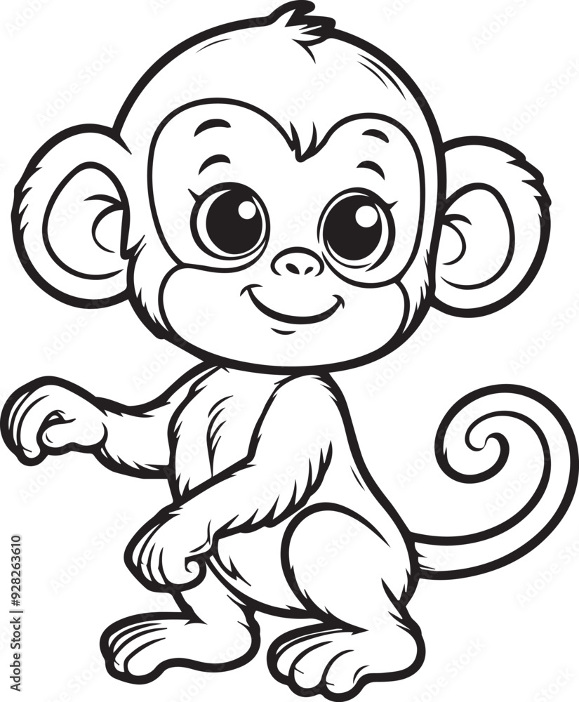 Obraz premium A monkey line art coloring book illustration for kids