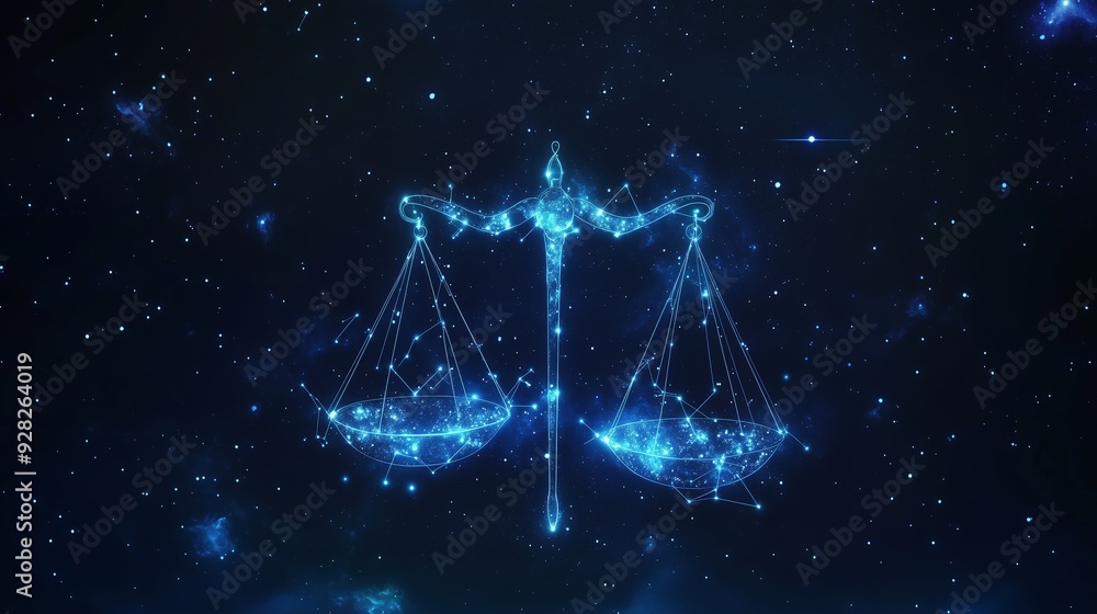 Glowing scales of justice against a starry night sky Glowing scales of justice against a starry night sky