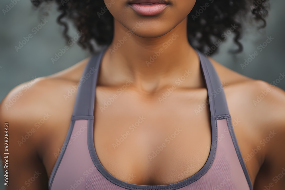 Close up of fit woman wearing a sports bra Close up of fit woman wearing a sports bra