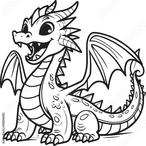A dragon line art coloring book illustration for kids