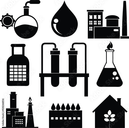 Chemistry Laboratory Dark Silhouette Shapes Vector Set
