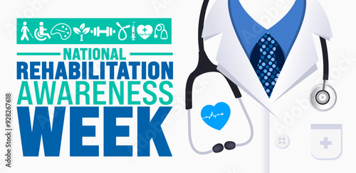 National Rehabilitation Awareness Week is observed every year in September. Holiday concept. Template for background, banner, card, poster, placard, design template with unique shapes.