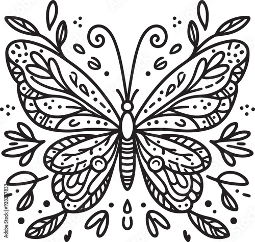 A lineart of a butterfly for coloring book illustration