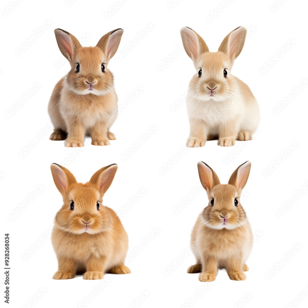Set of cute Easter bunnies isolated on transparent background. Set of cute Easter bunnies isolated on transparent background.