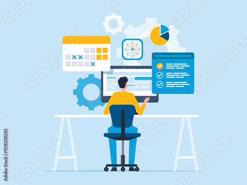 Flat vector illustration design Business people working with online calendar for Working  schedule planning concept 
